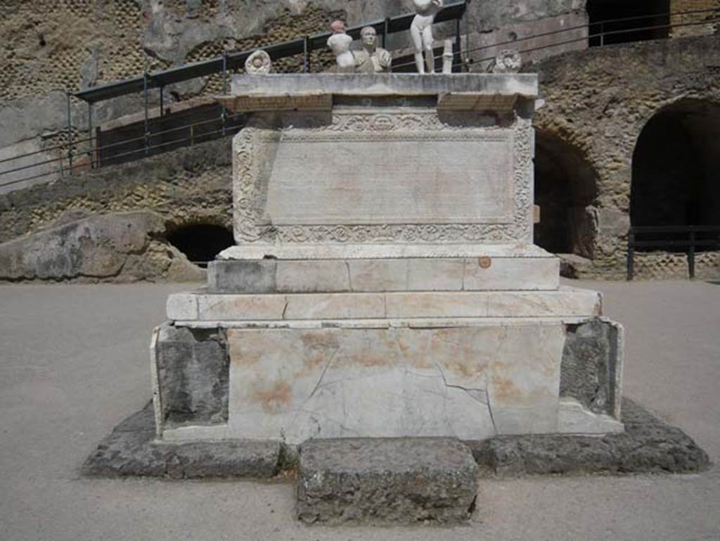 Herculaneum, August 2013. Memorial altar to Marcus Nonius Balbus. Photo courtesy of Buzz Ferebee.